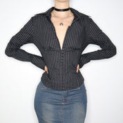 Pinstripe Hook and Eye Blouse (S-M)