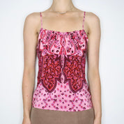 Pink Silk Paisley Milkmaid Cami (M-L)