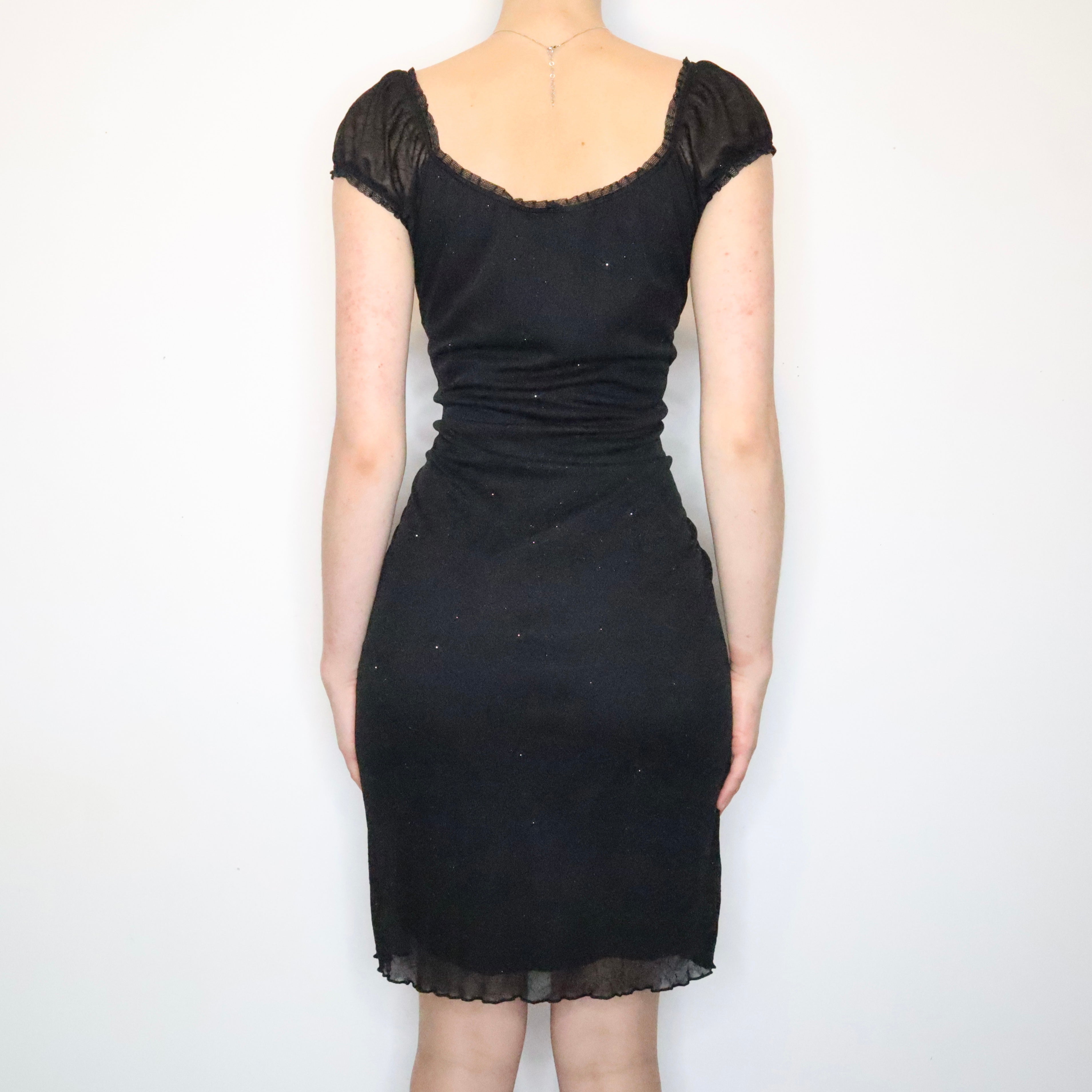 floral pink bodycon dress Black Glitter Milkmaid Dress (M-L) – Holy Thrift