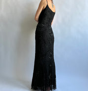 heavily beaded black maxi dress