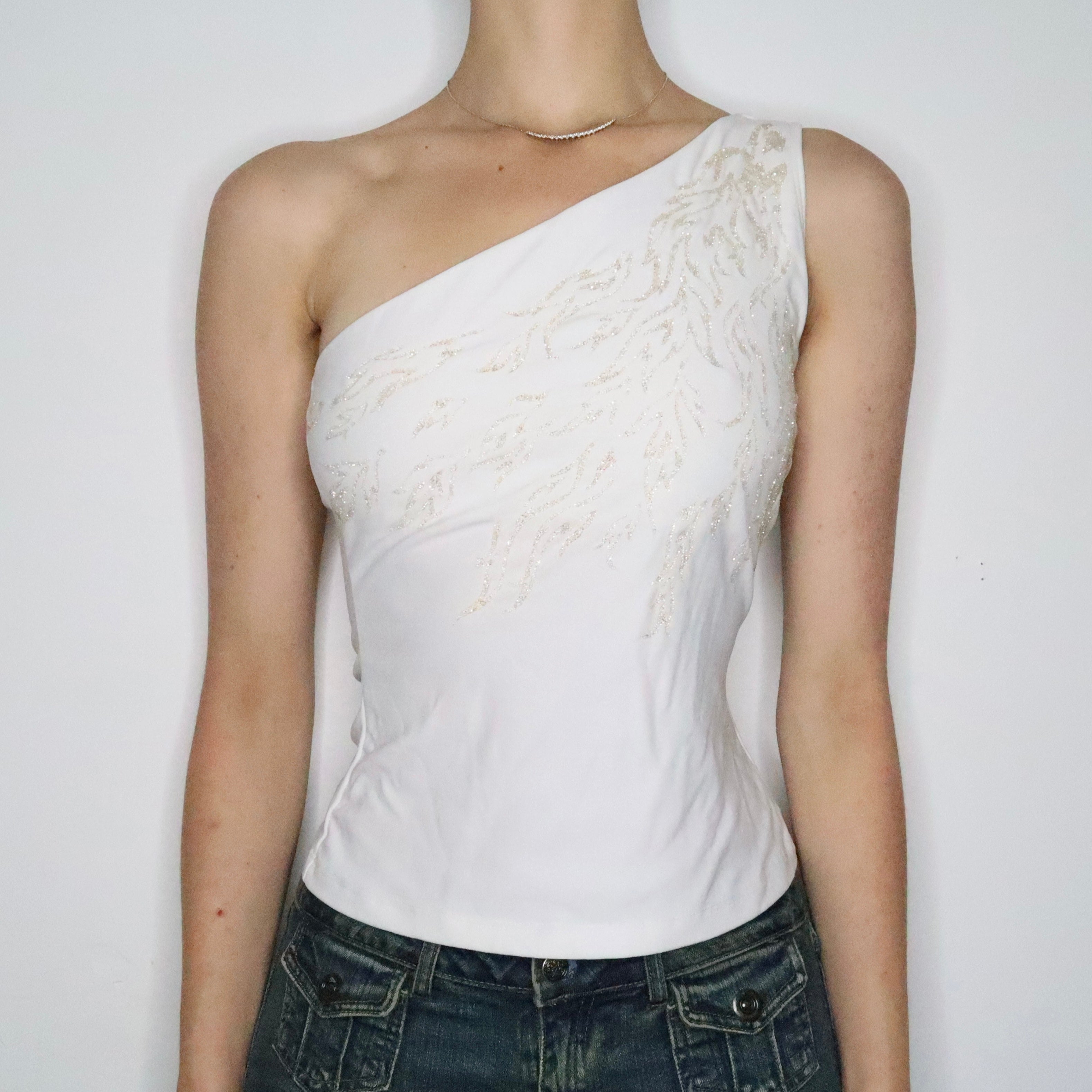 White Flames One Shoulder Top (Small)
