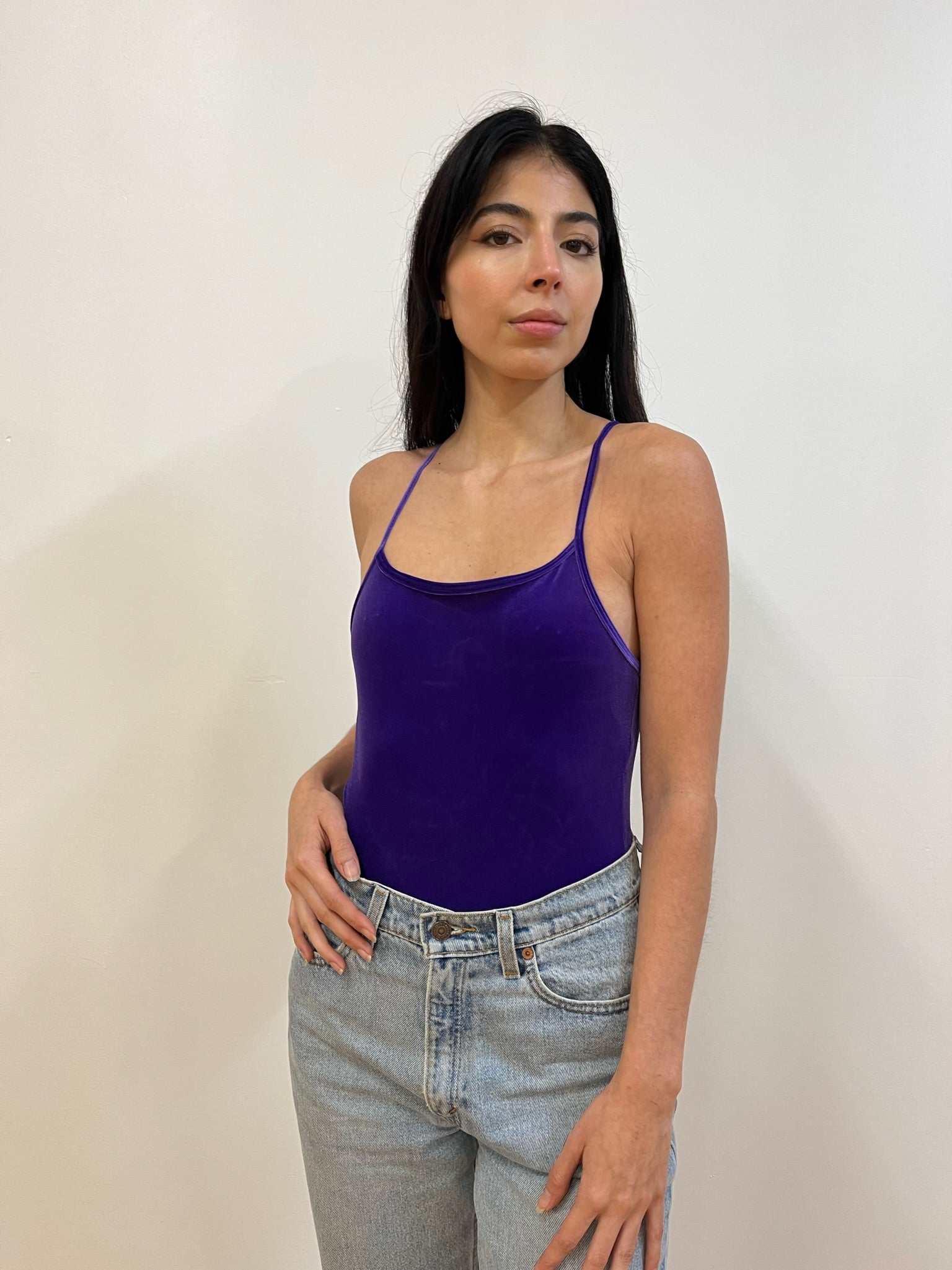 Purple velvet bodysuit