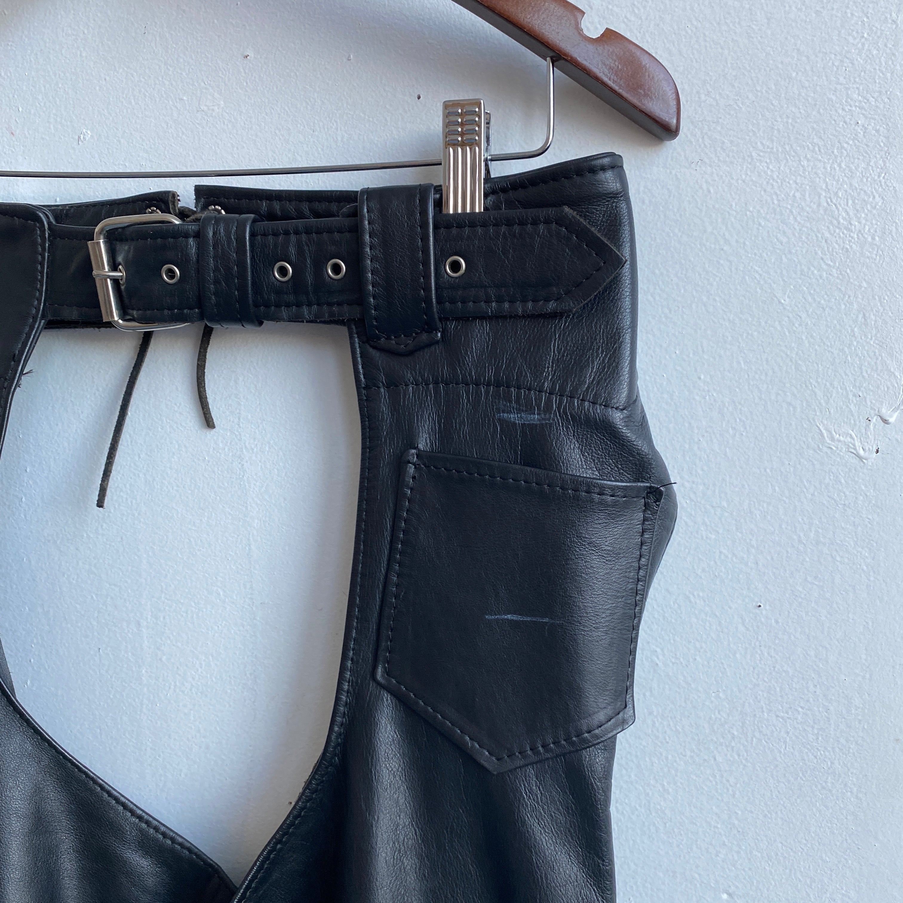 vintage black leather chaps