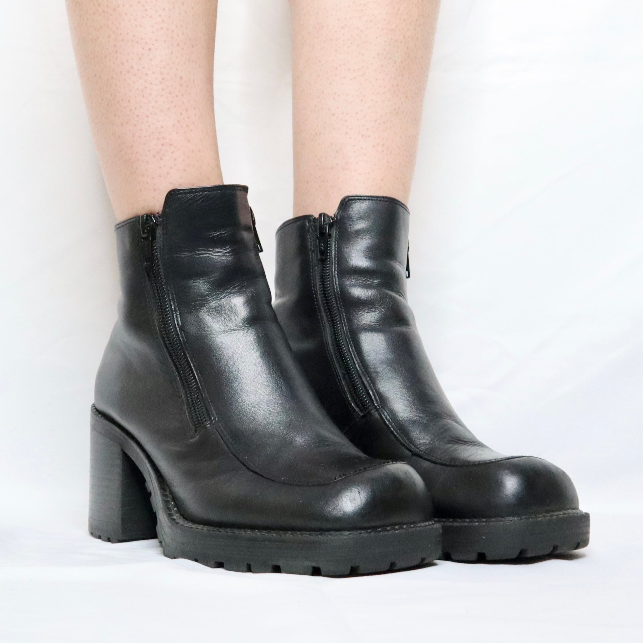 Black Leather Platform Boots (7-7.5 US/38 EU)