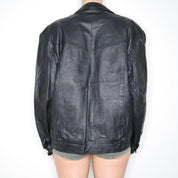 90s Oversized Black Leather Bomber Jacket (XL)
