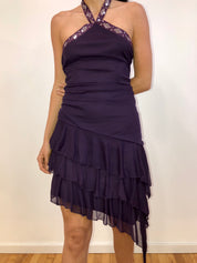 Mesh Cascade Halter Dress