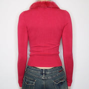 Pink Fur Collar Cardigan (XS)