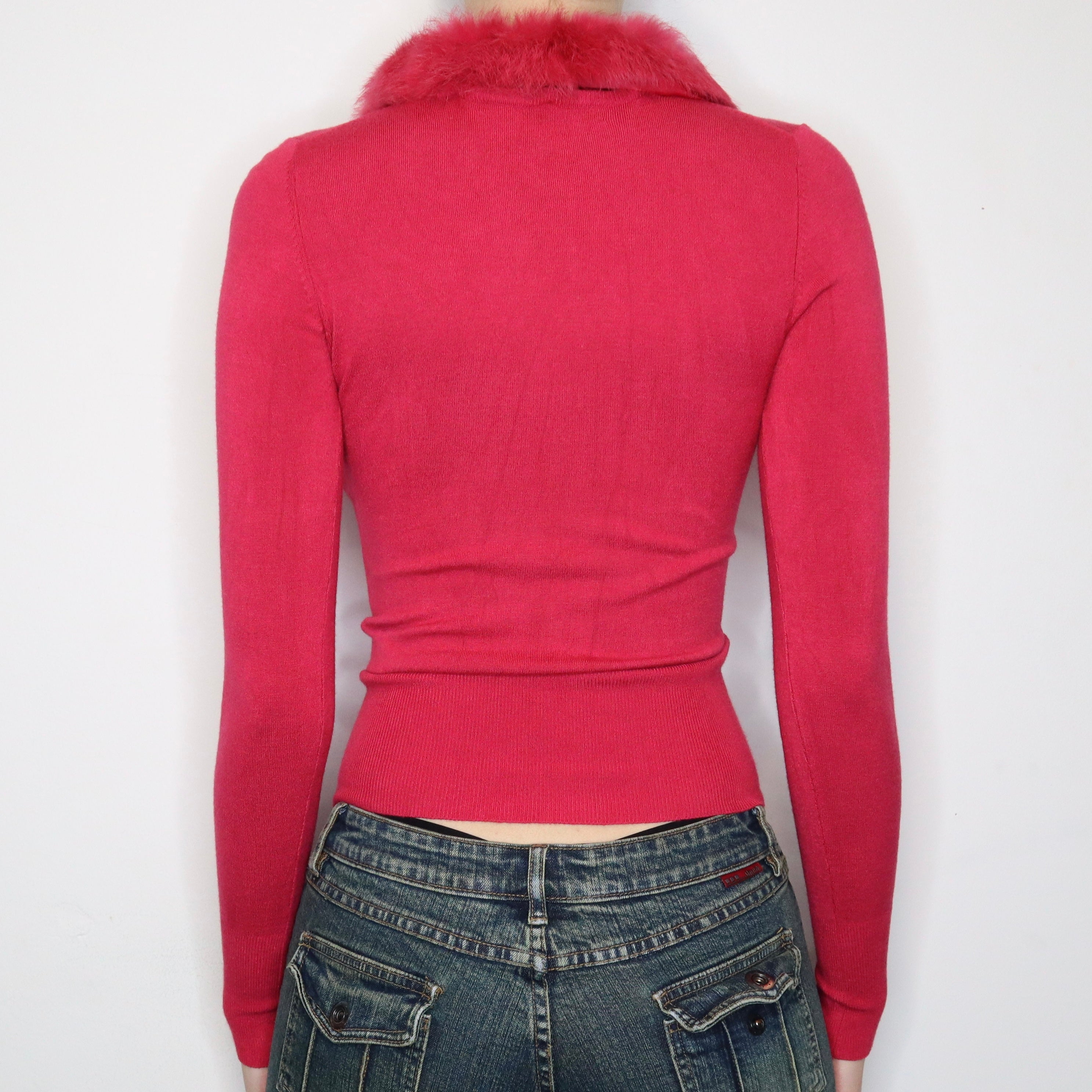 Pink Fur Collar Cardigan (XS)