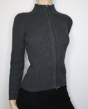 Gray Ribbed Zip Up Sweater (M-L) 