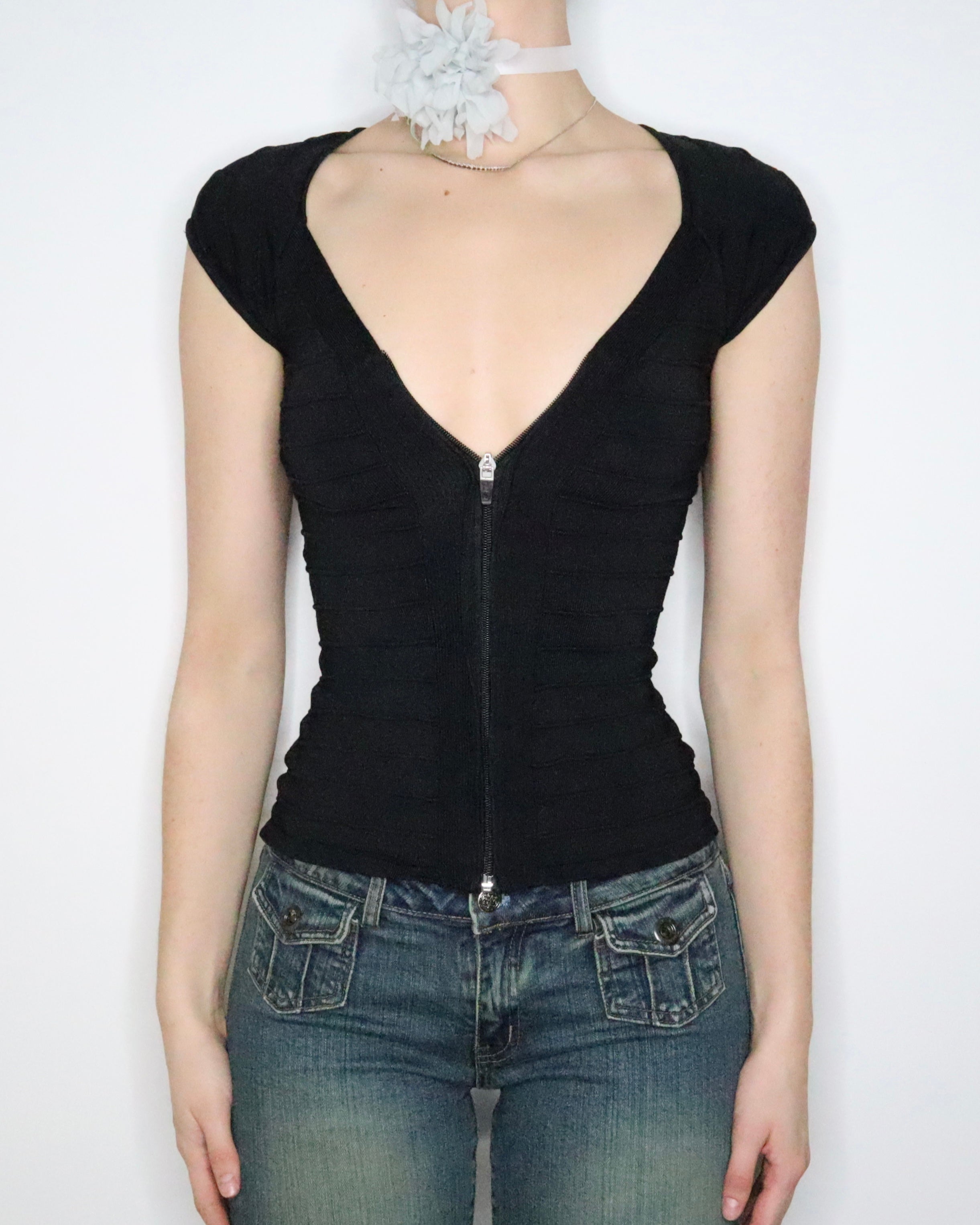 Black Zip Up Top (XS) 