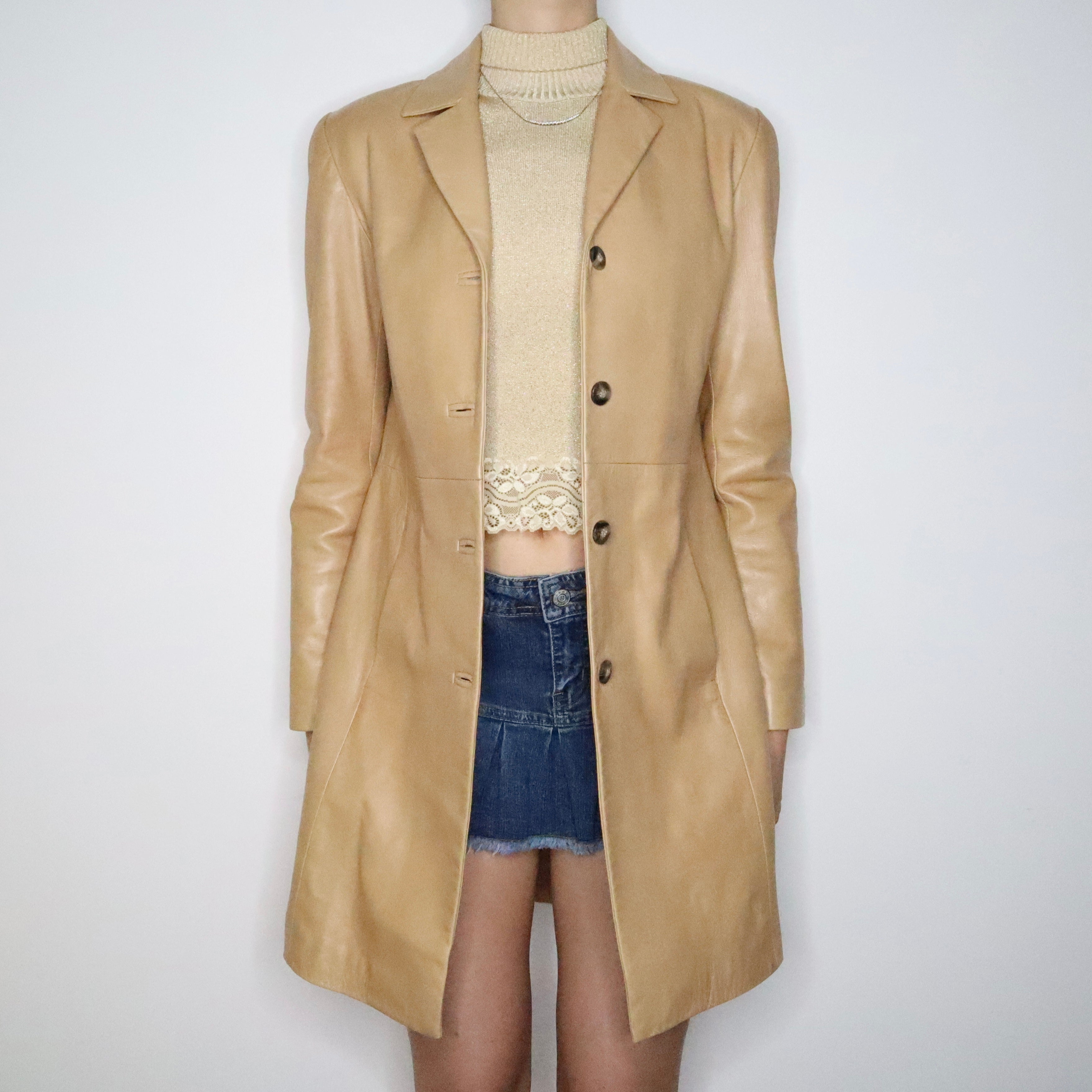 Long Tan Leather Jacket (Small)