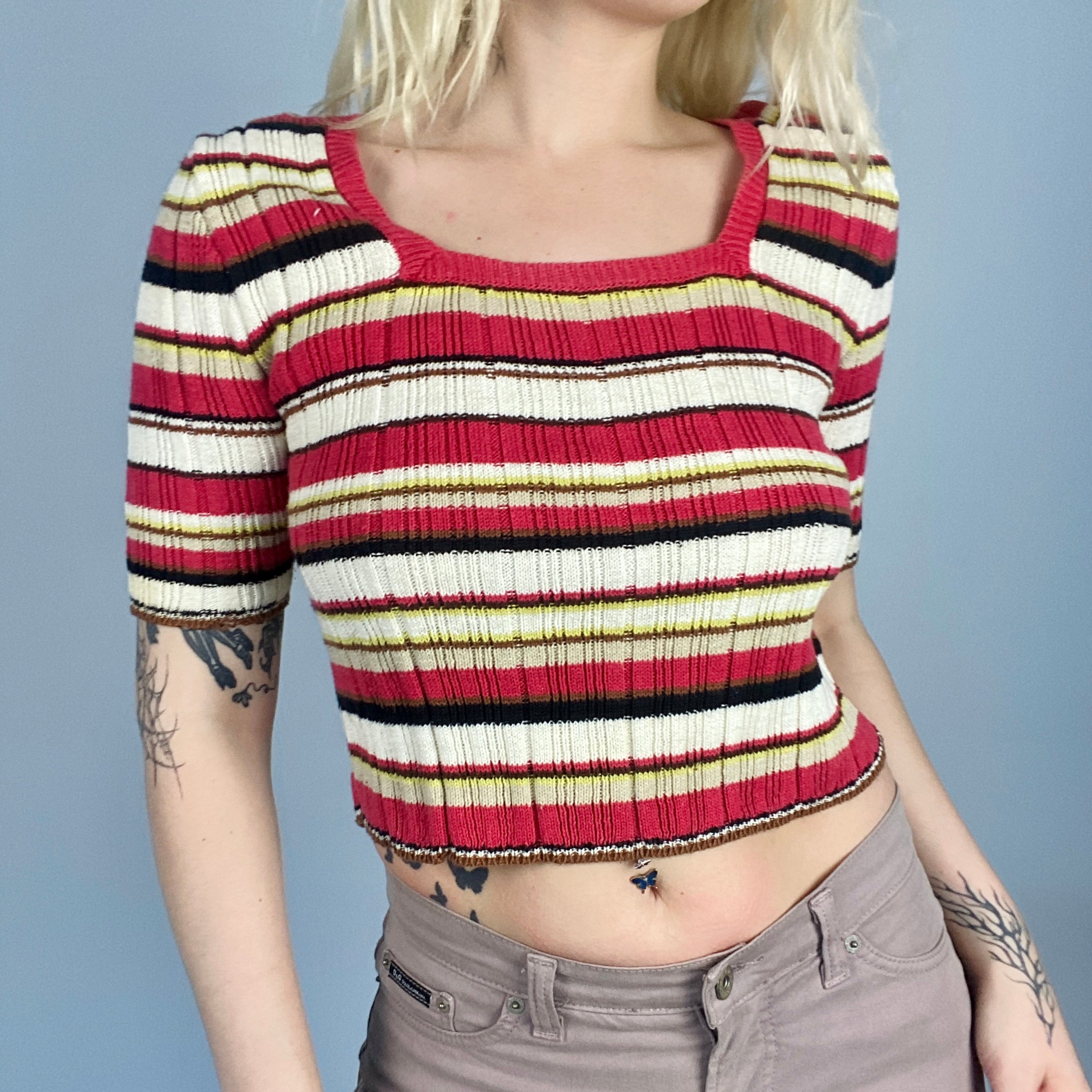 90s Striped Cropped Sweater Top
