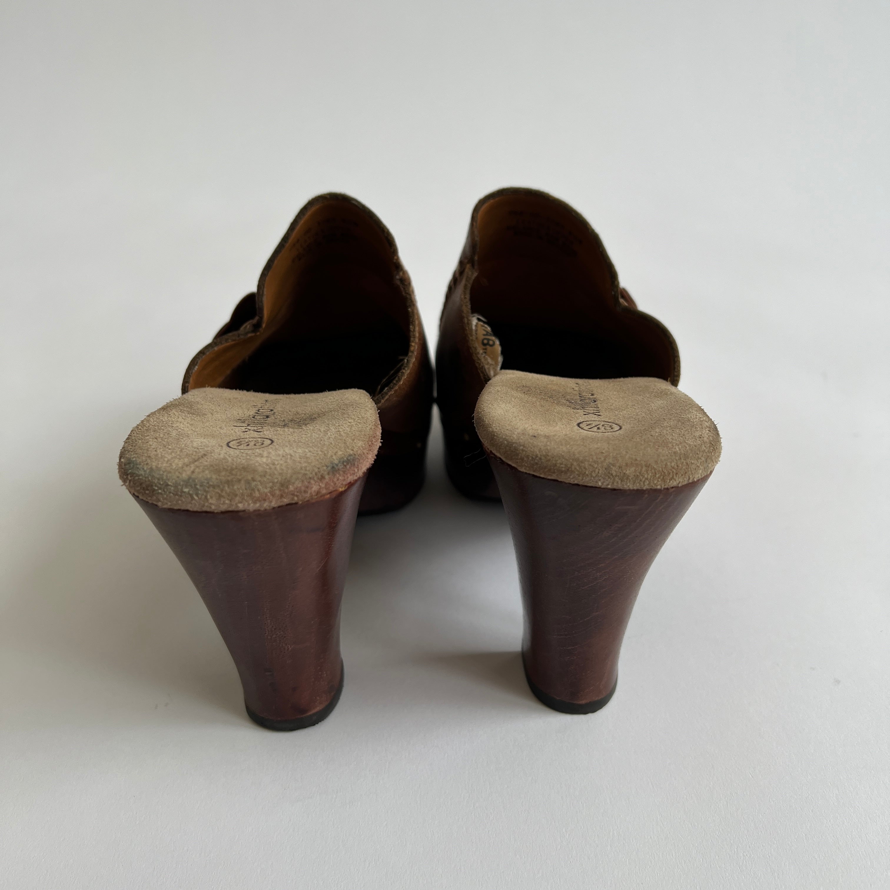 Y2K brown leather mule heels 8.5