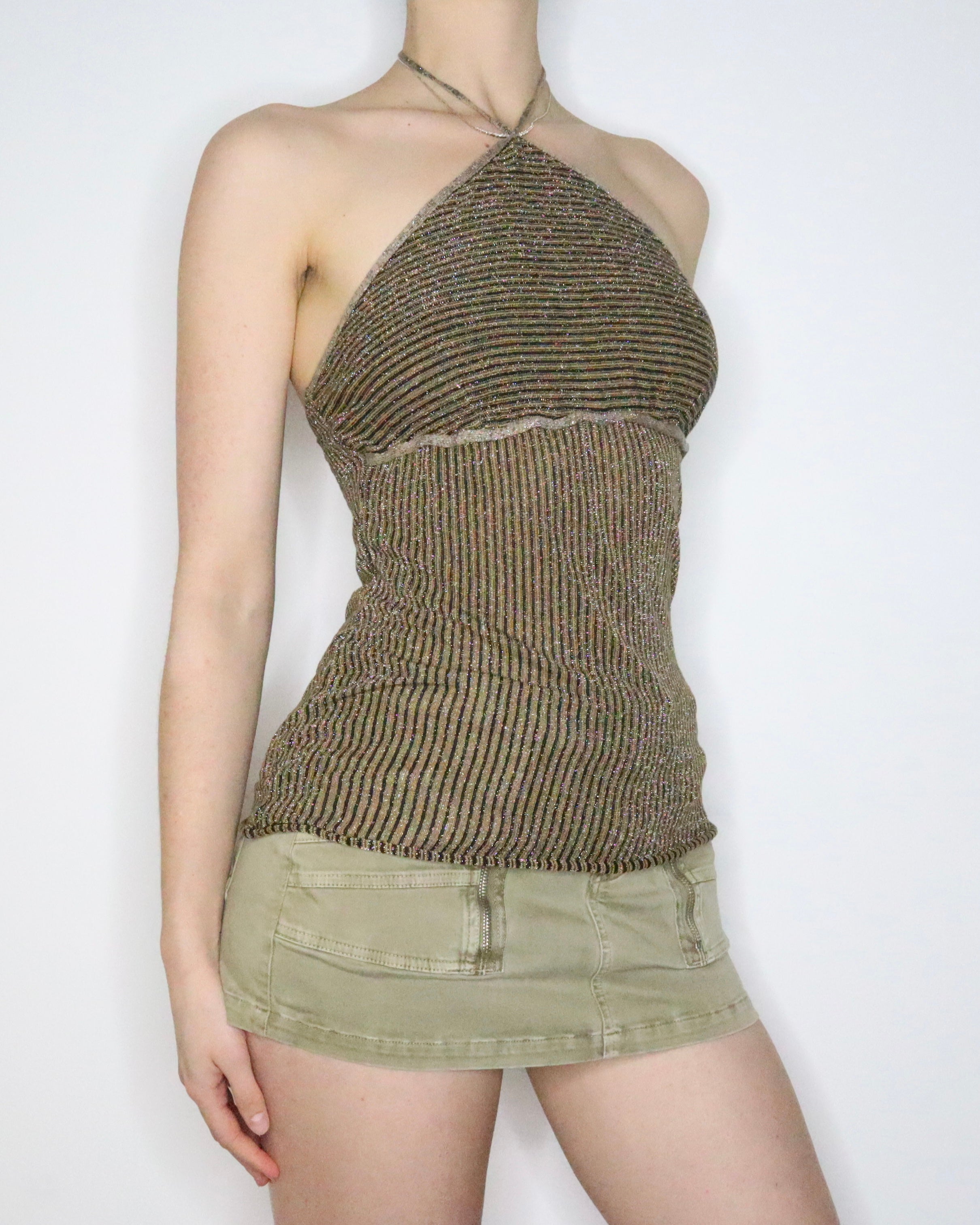 Italian Striped Shimmer Halter Top (S-M) 