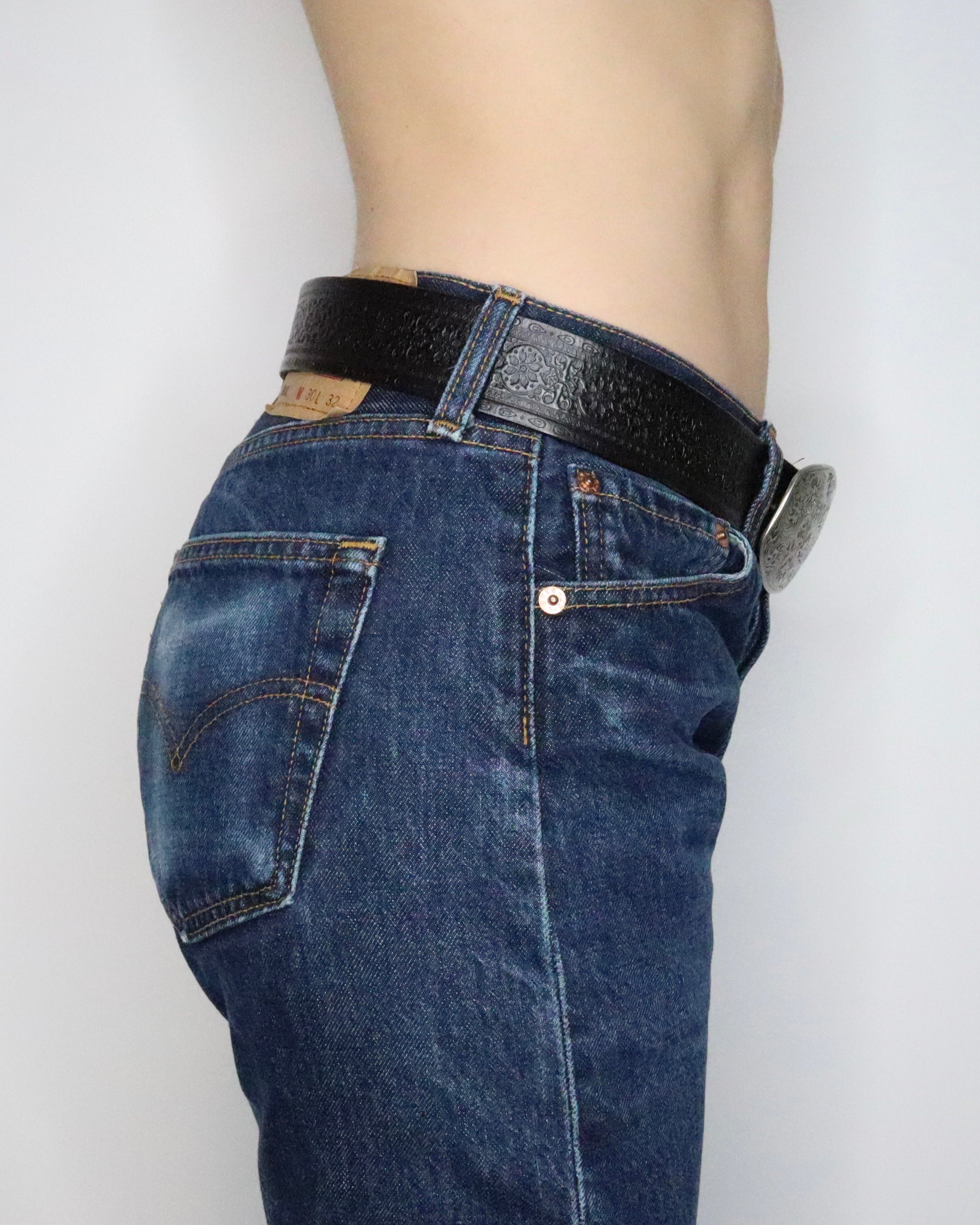 Black Embossed Leather Belt (L-XL) 