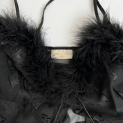 Vintage sheer cami with faux fur trim (XL)