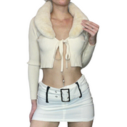 Fur collar ribbed top