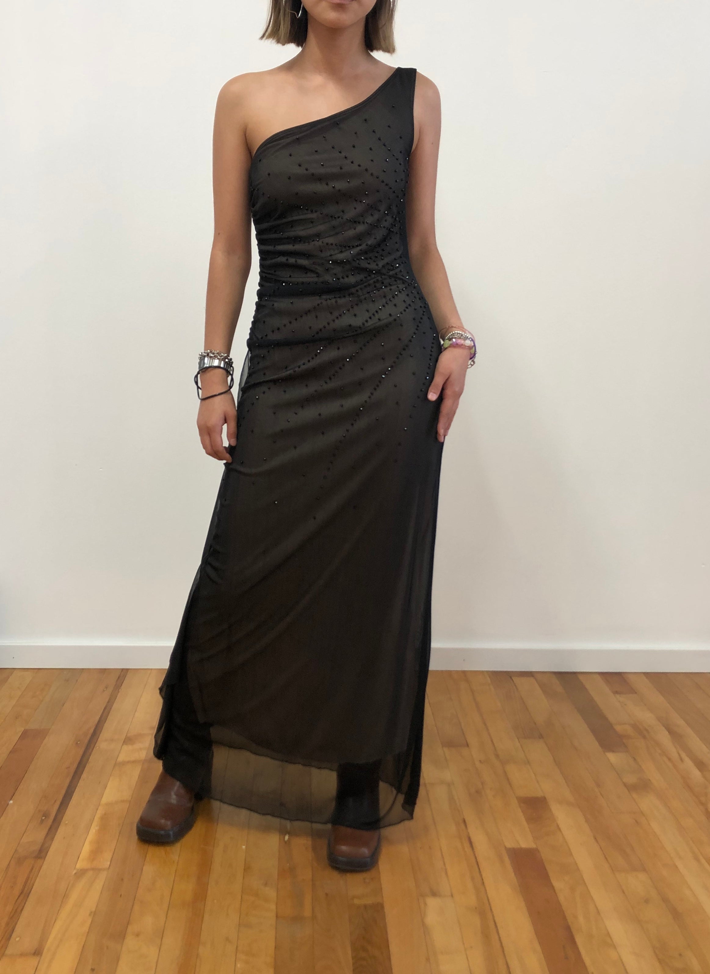 One shoulder black dress