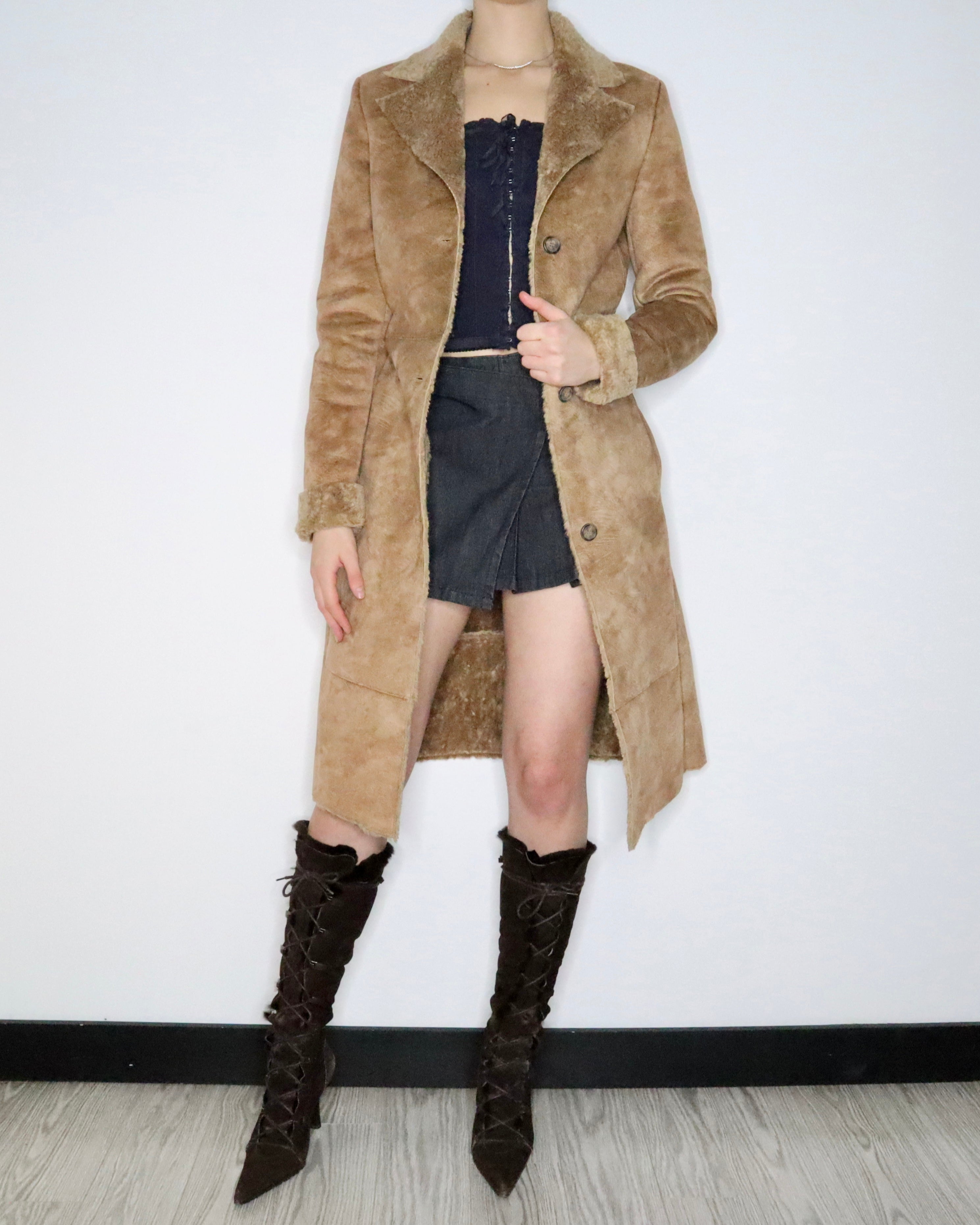 Caramel Faux Suede Coat (Medium) 