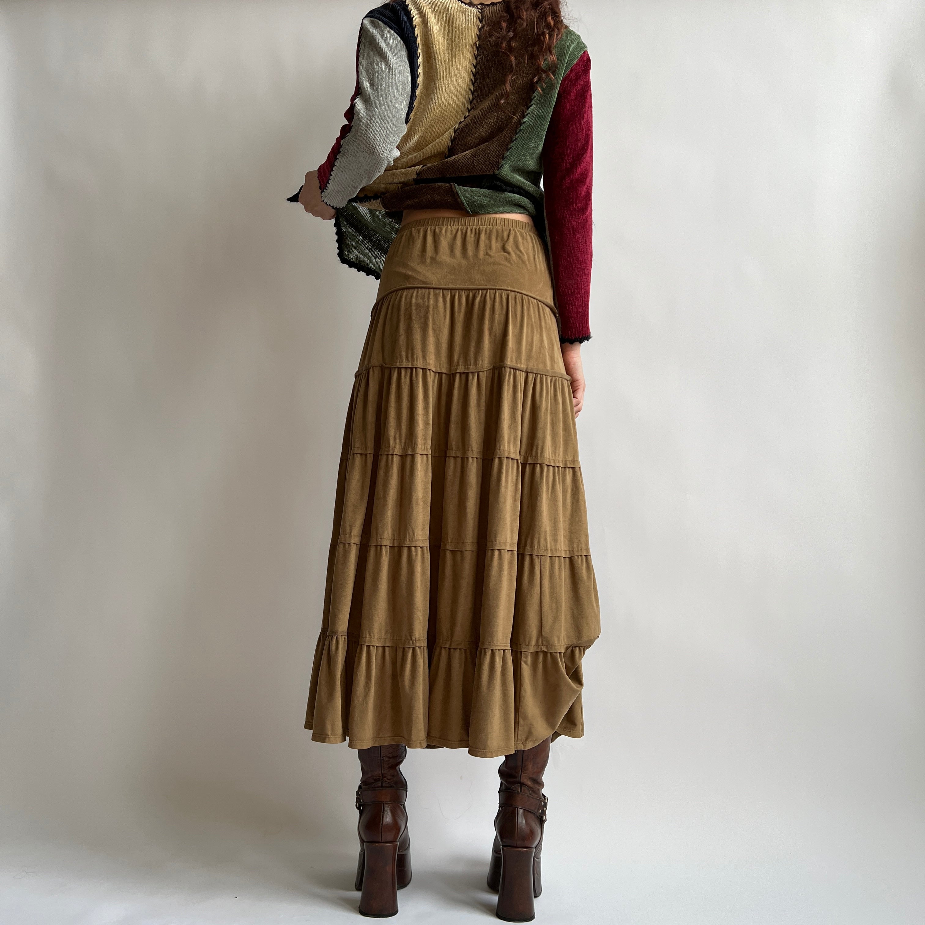 Beige tiered maxi skirt