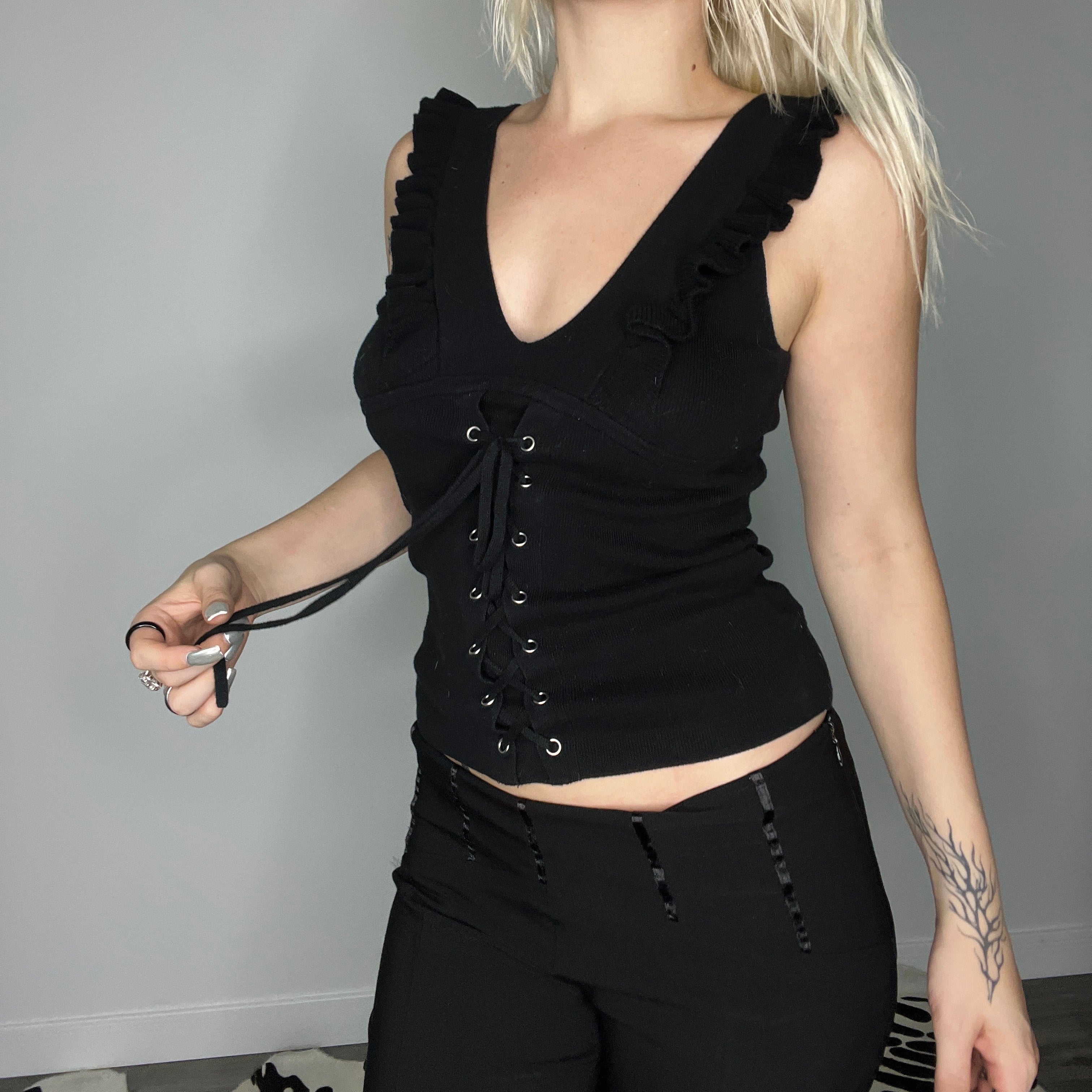 Y2k Express Brand Lace Up Tank