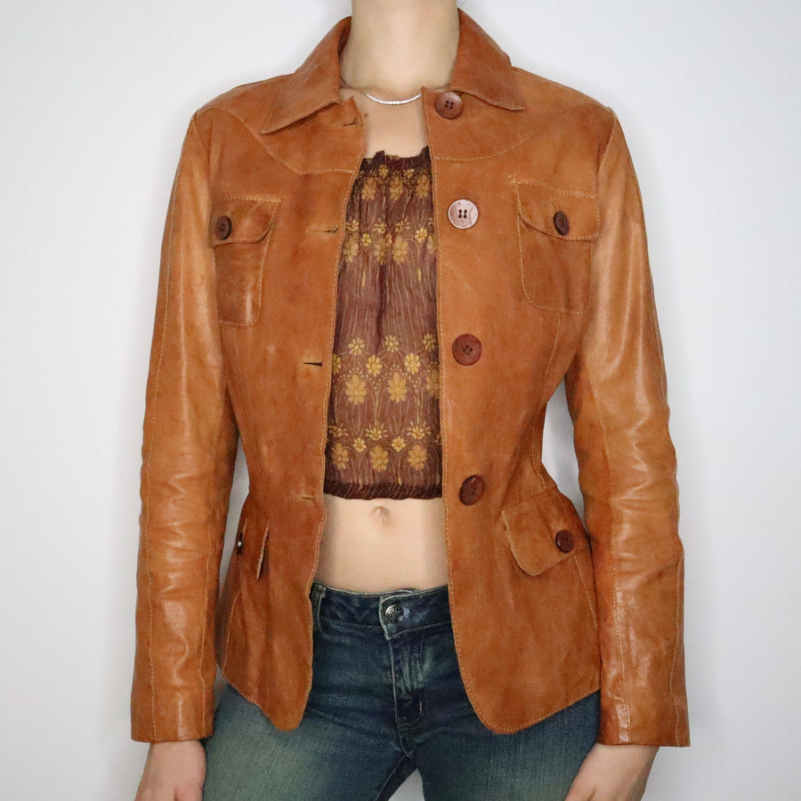 Brown Italian Leather Jacket (Small)