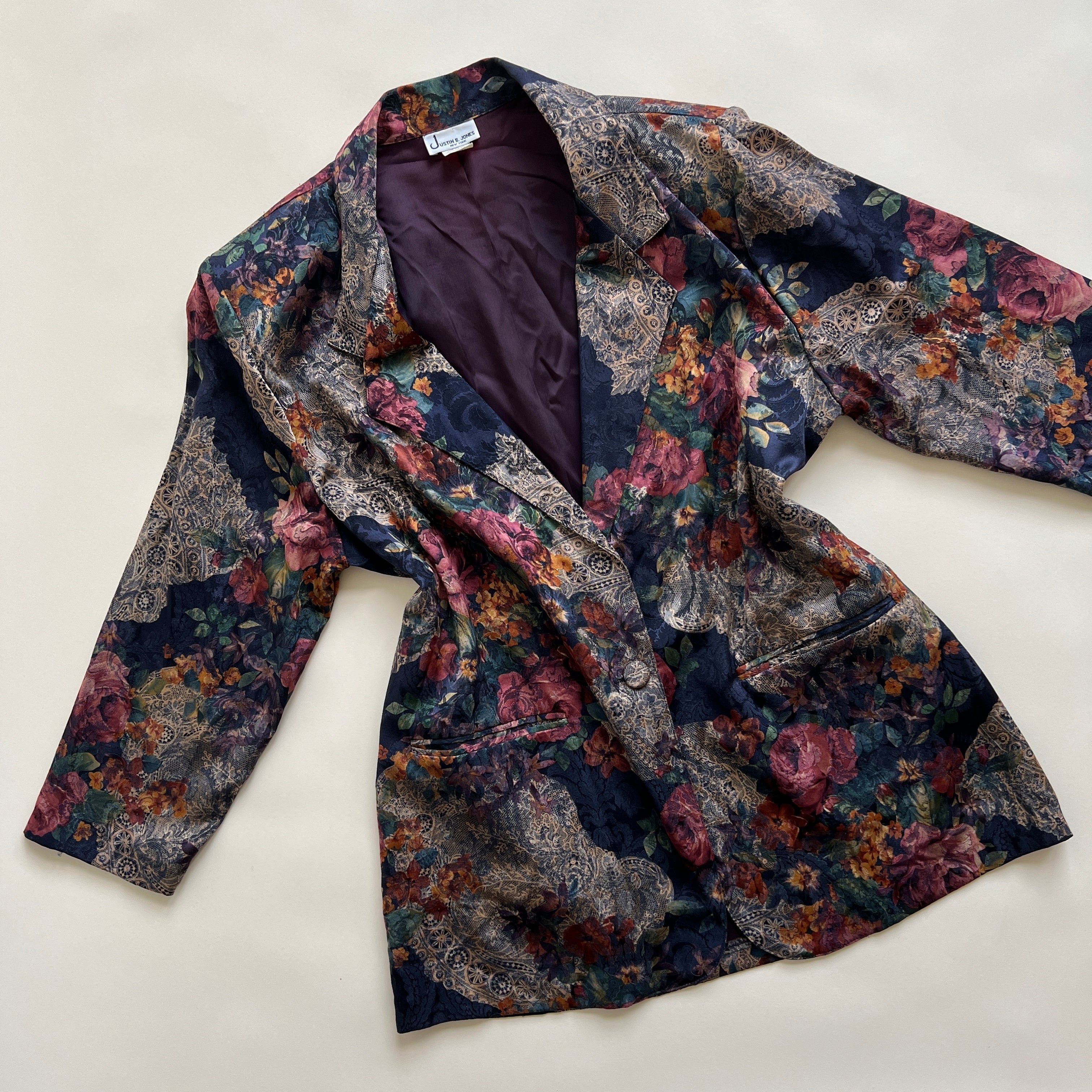 90s floral satin blazer