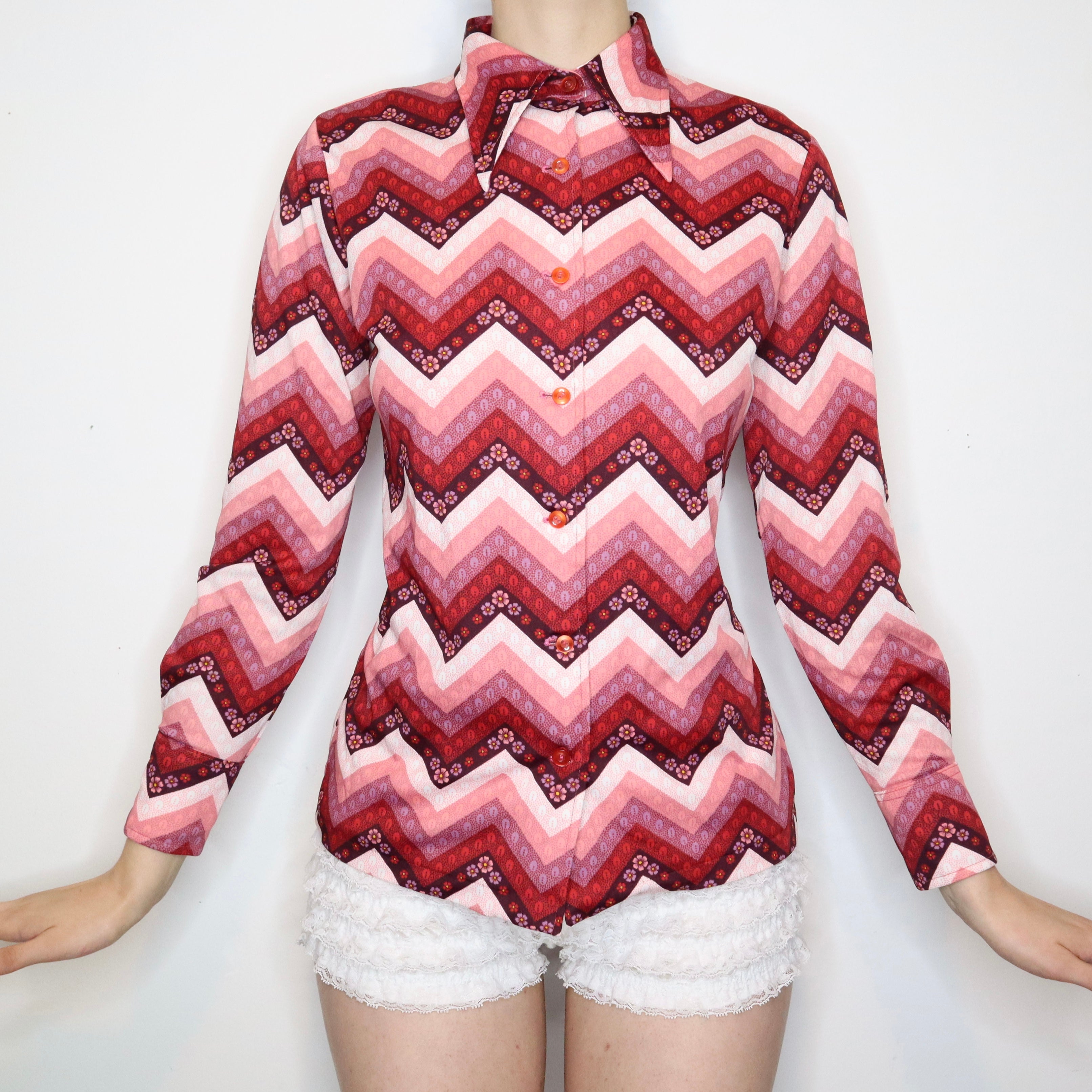 Pink Chevron Blouse (M-L)