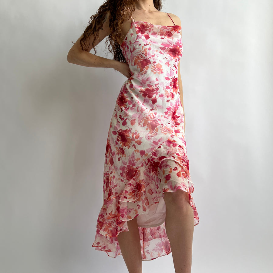 Y2K pink floral maxi dress (L)