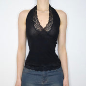 Black Mesh Halter Top (Medium) 