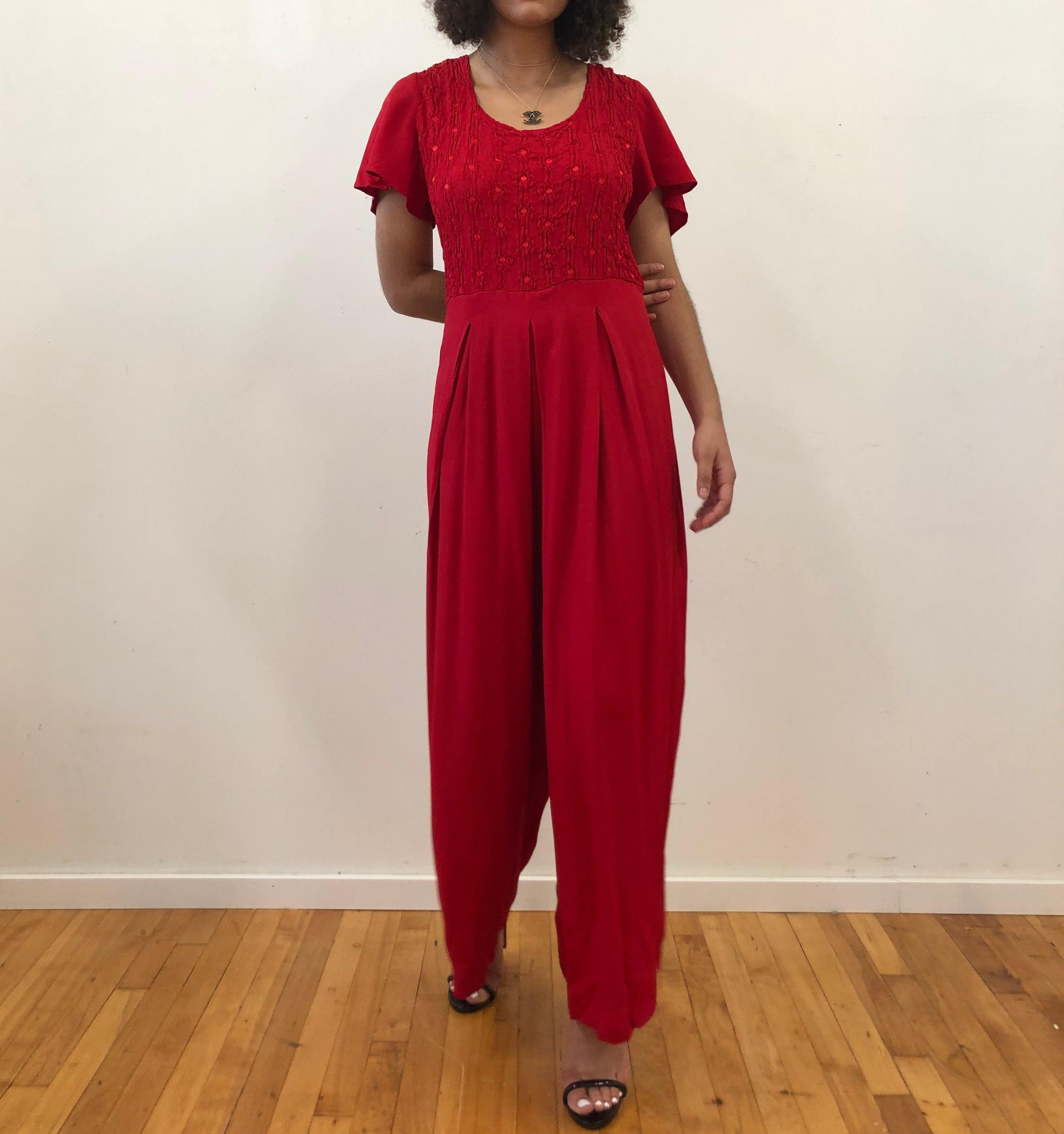 Wide leg red jumpsuit