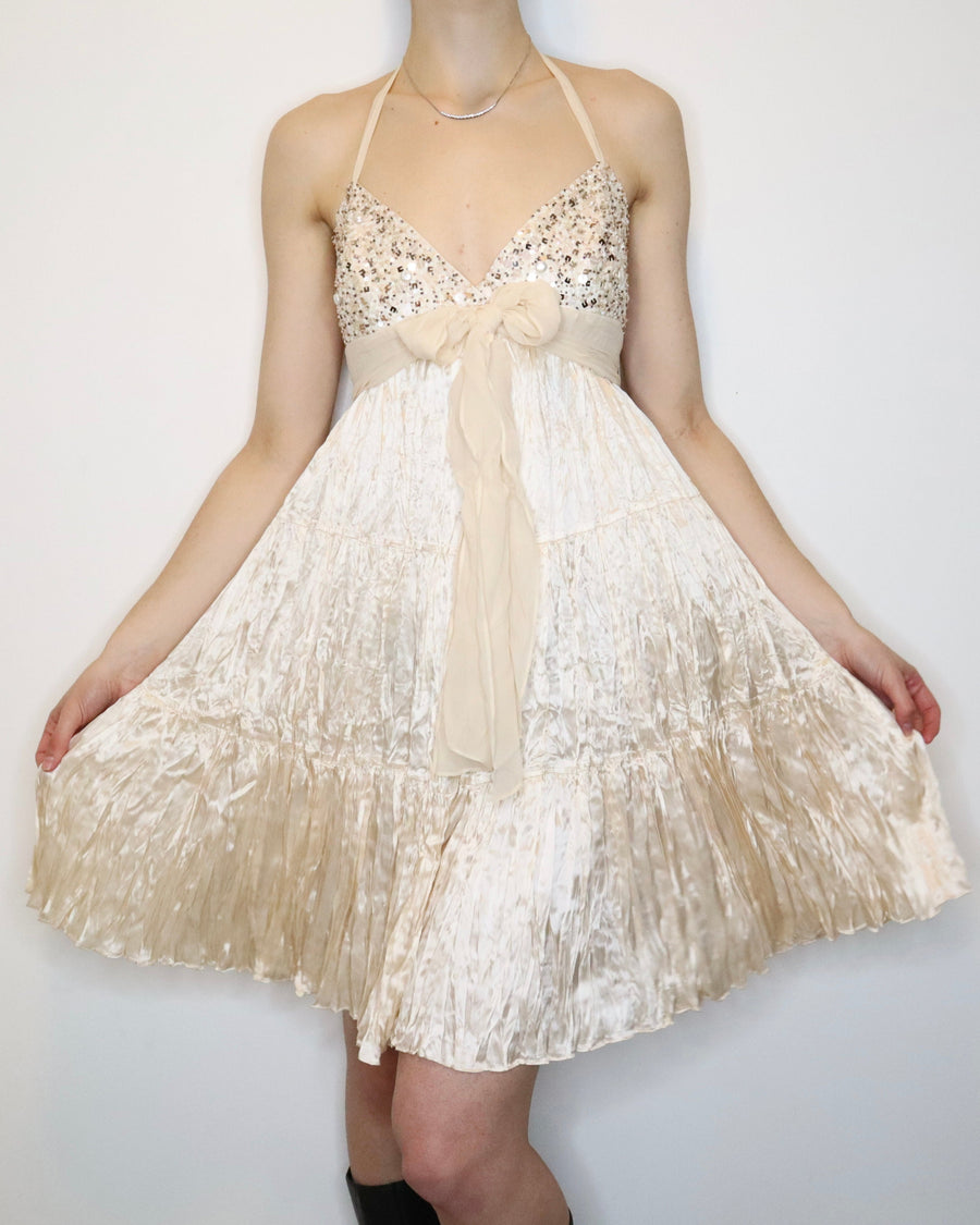 Cream Silk Babydoll Dress (Large) 