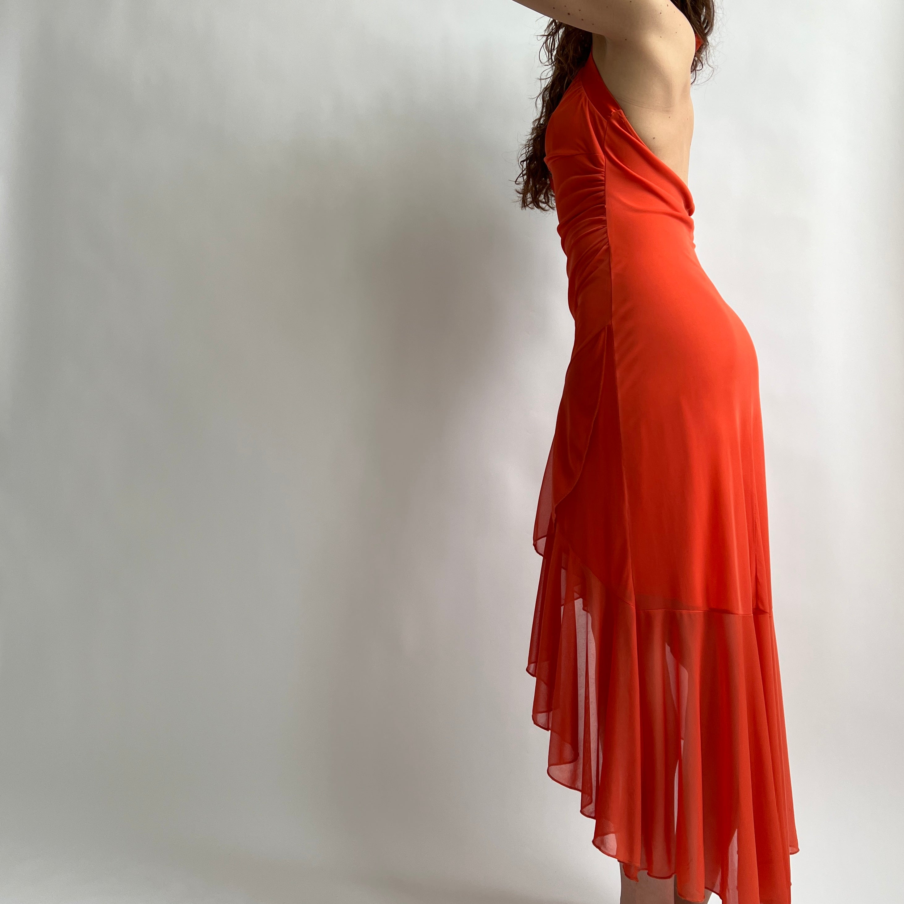 y2k orange dress Hello Molly Orange Ruched Cutout Mini Dress Y2K Party Night Out Size 2 Bodycon