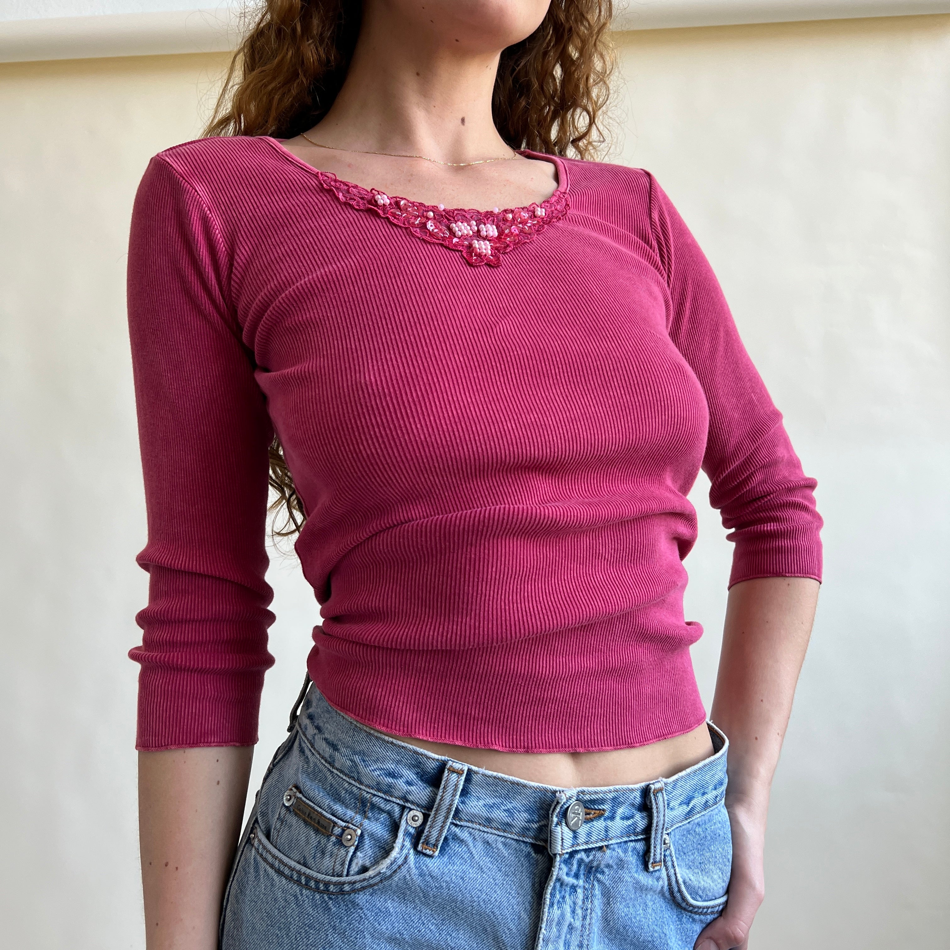 90s mauve ribbed knit