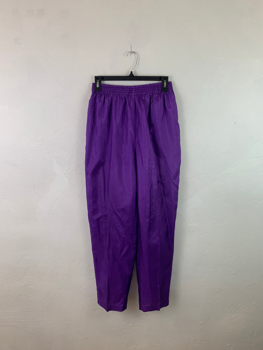Purple nylon windbreaker pants