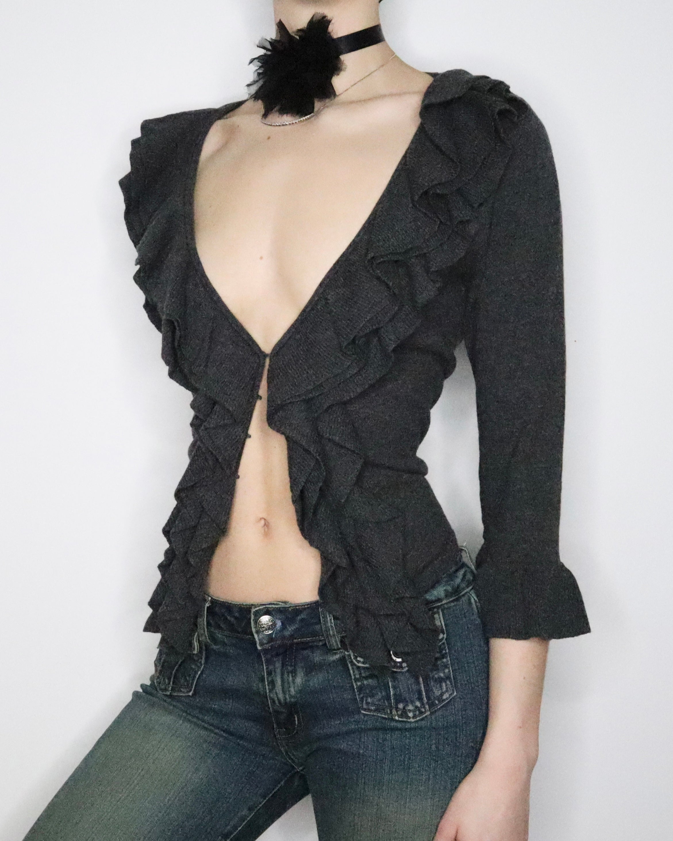 Vivienne Tam Gray Ruffle Cardigan (M-L) 