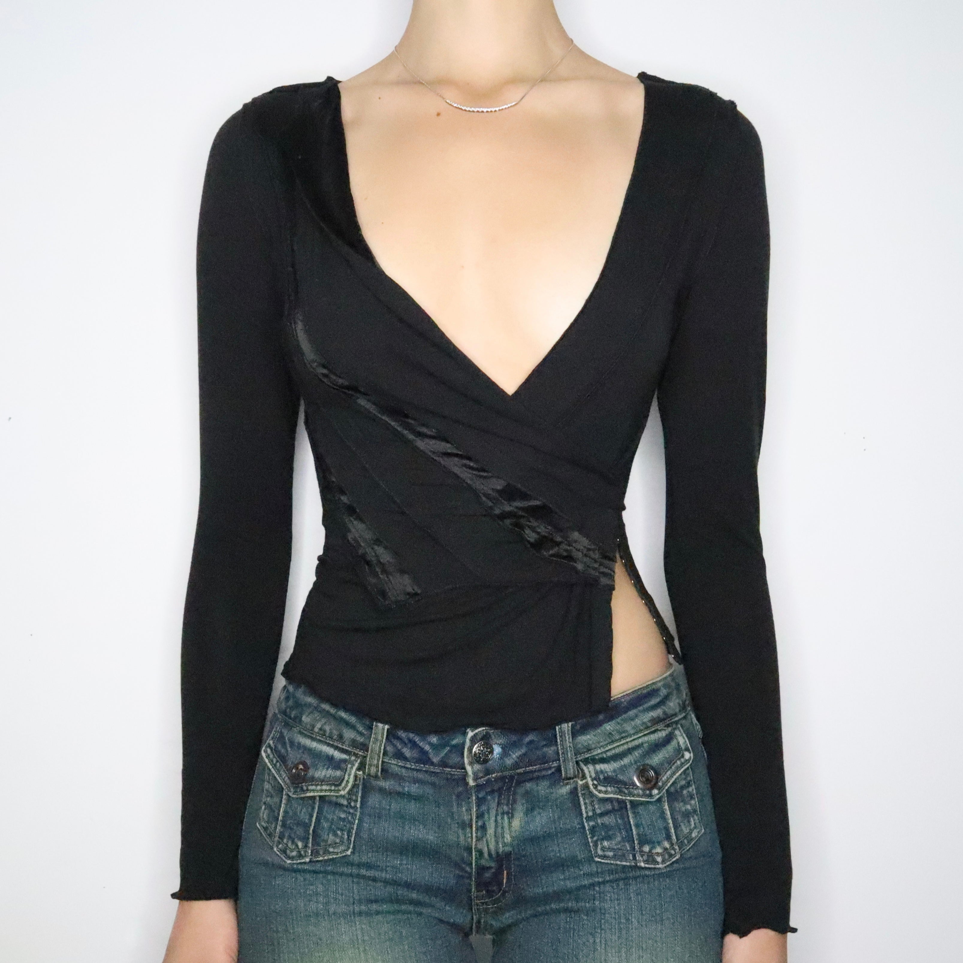 Italian Asymmetrical Black Blouse (Small)