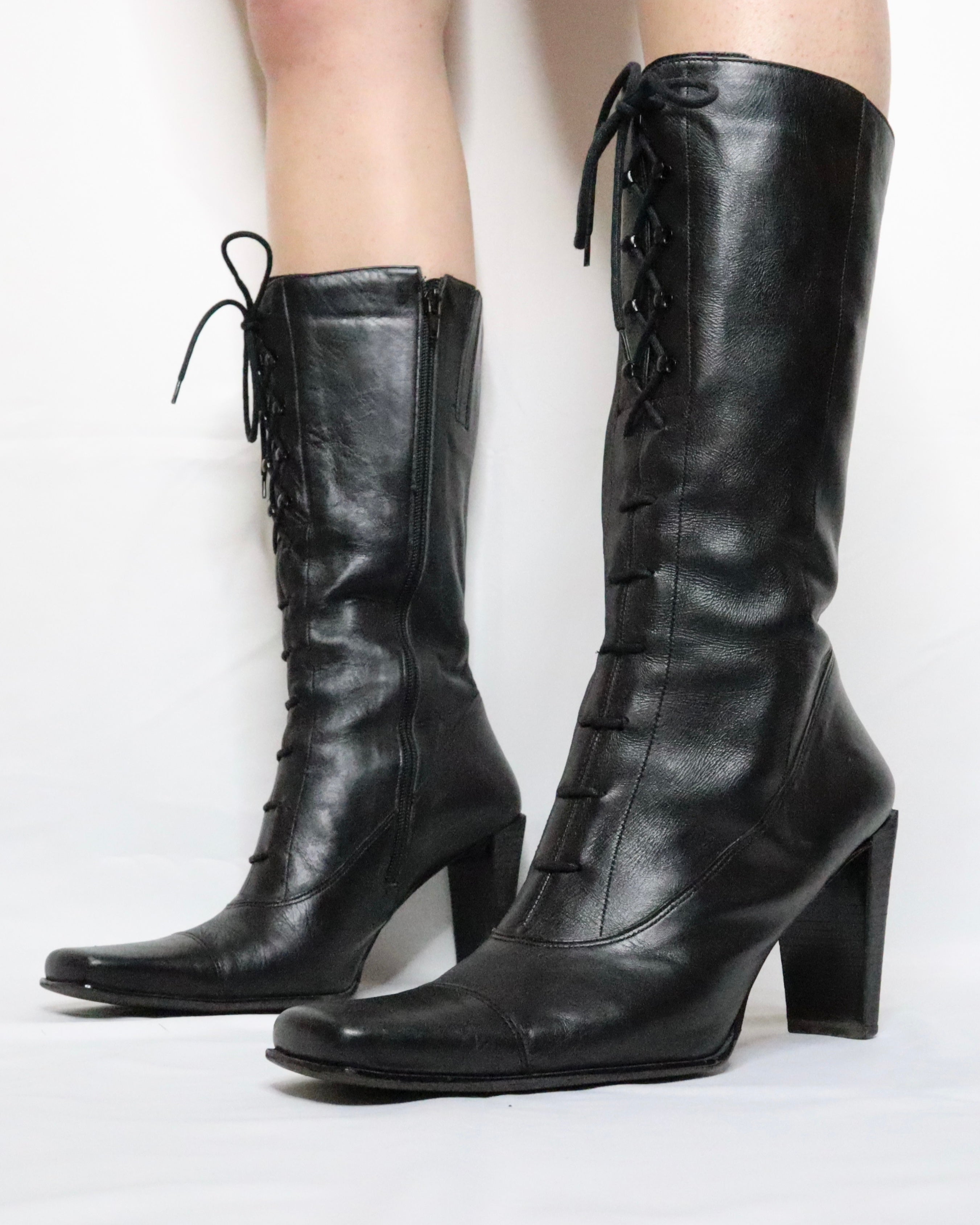 Black Leather Lace Up Boots (8.5-9 US)