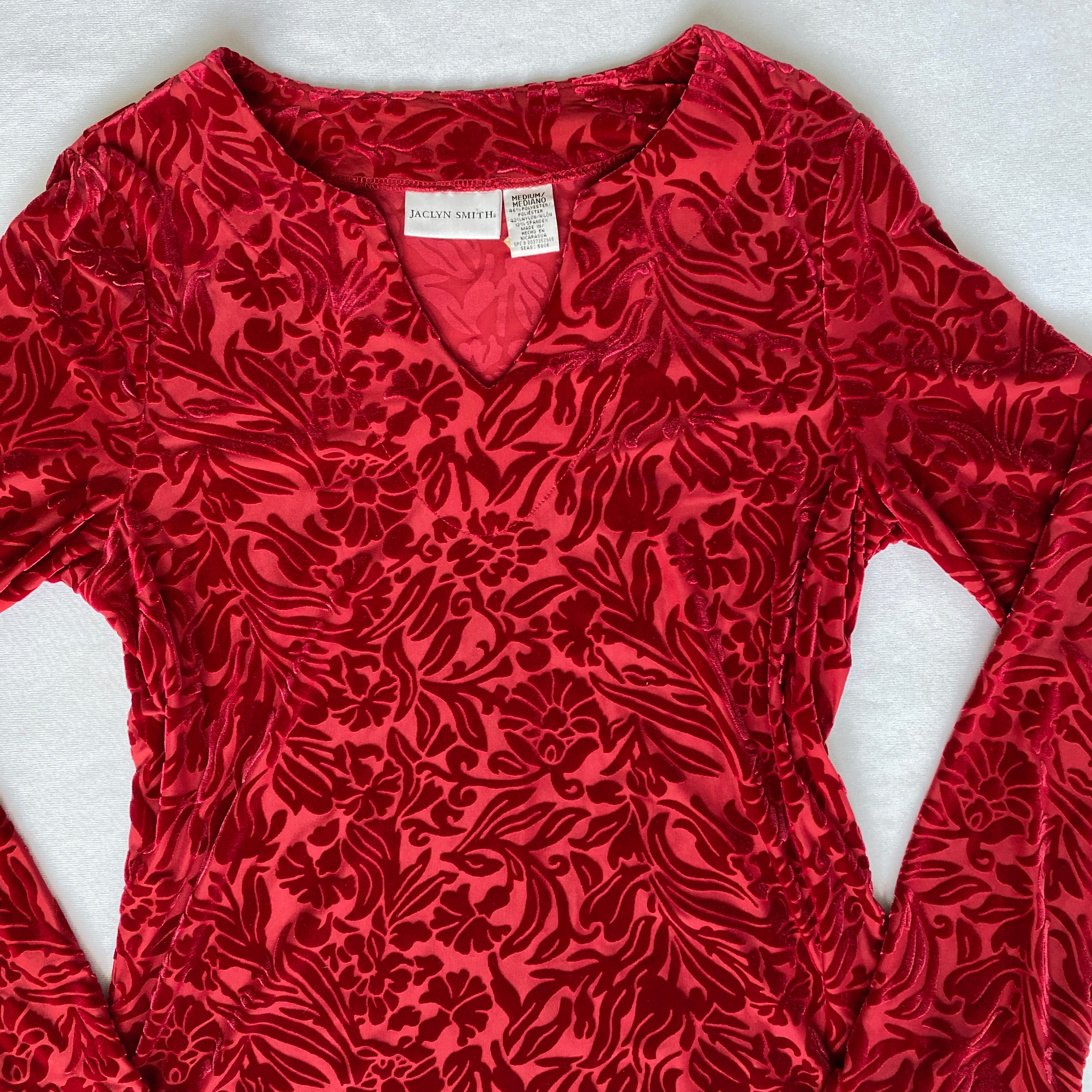 Red velvet floral long sleeve
