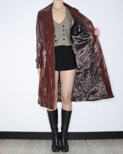 Burgundy Leather Trench Coat (M-L) 