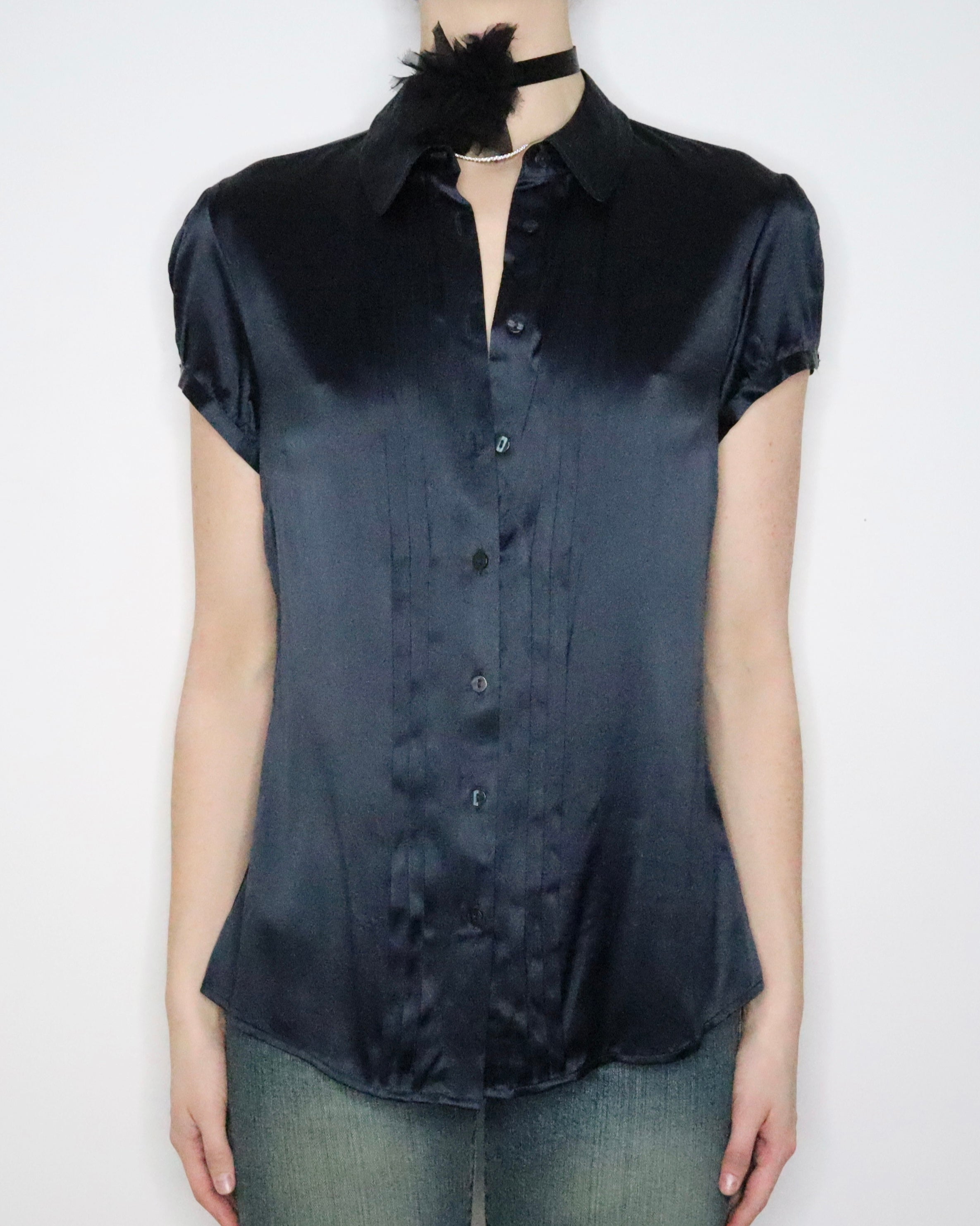Navy Silk Blouse (Large) 