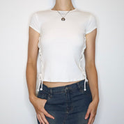 White Lace Up Baby Tee (S/M) 