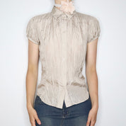 Beige Silk Button Up Blouse (Medium) 