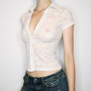 White Mesh Button-Up Top (Small)