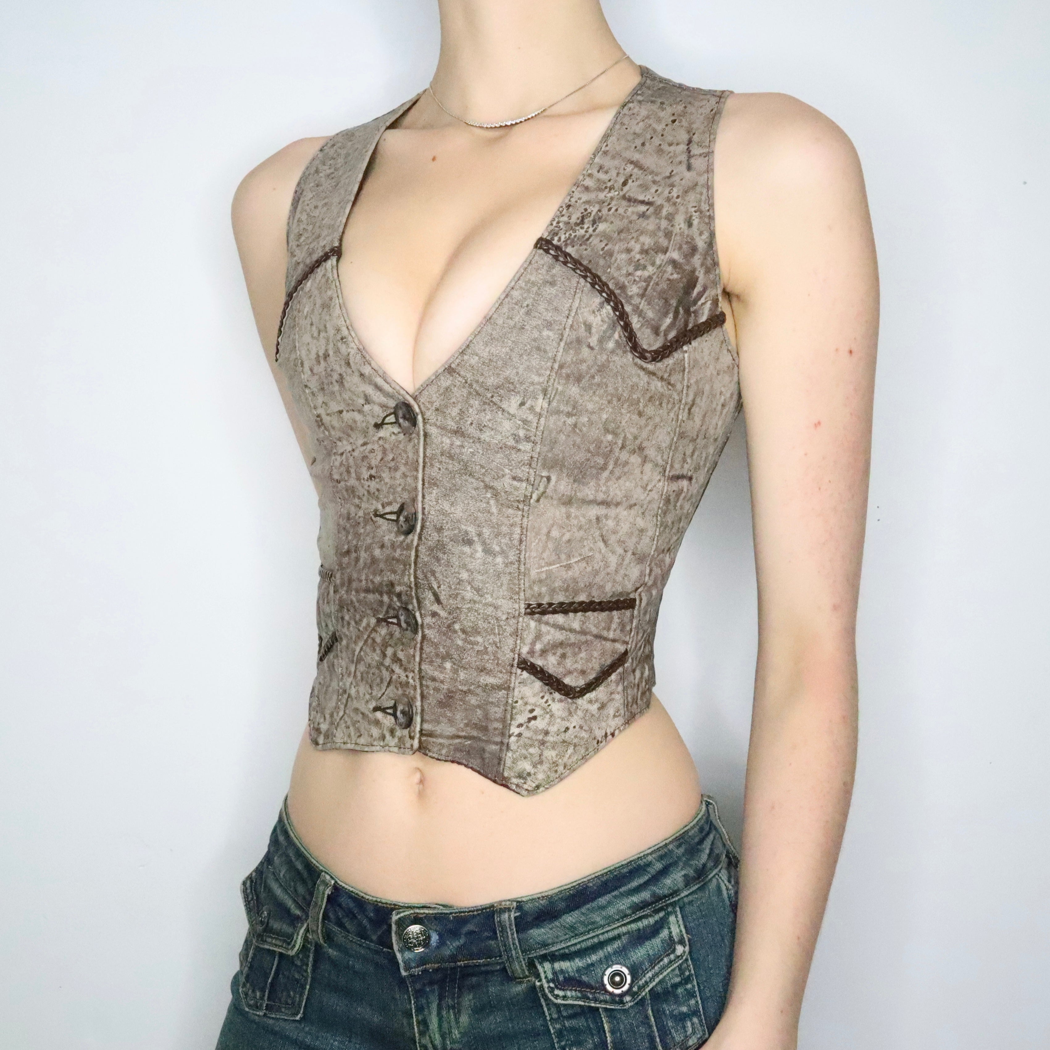 Faded Brown Leather Vest (XS)