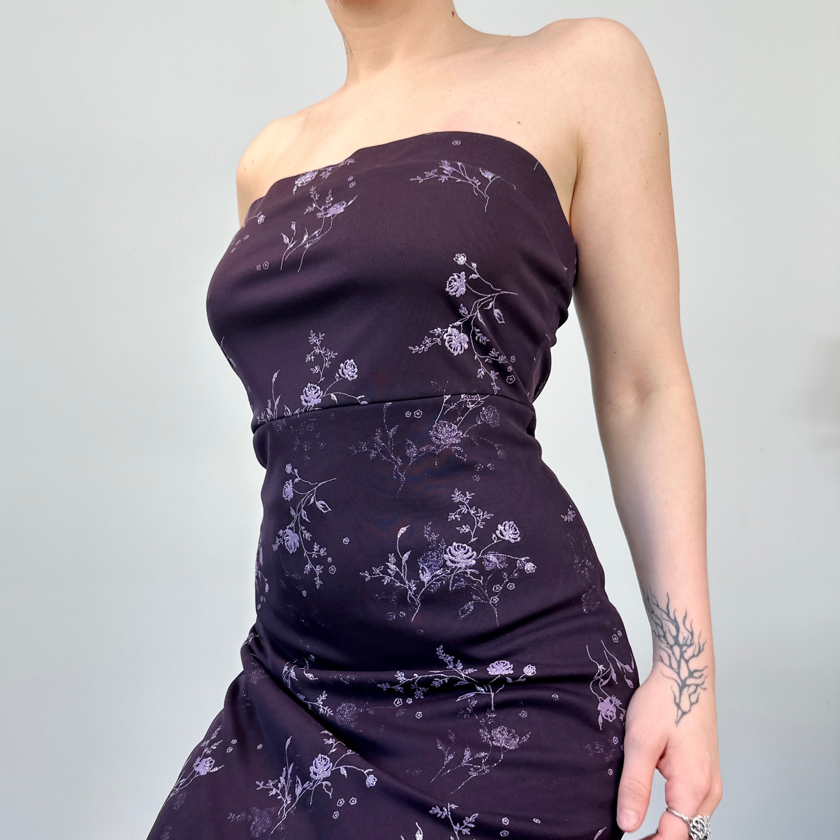 2000s Glitter Floral Tube Dress (M) 2000s Glitter Floral Tube Dress (M)