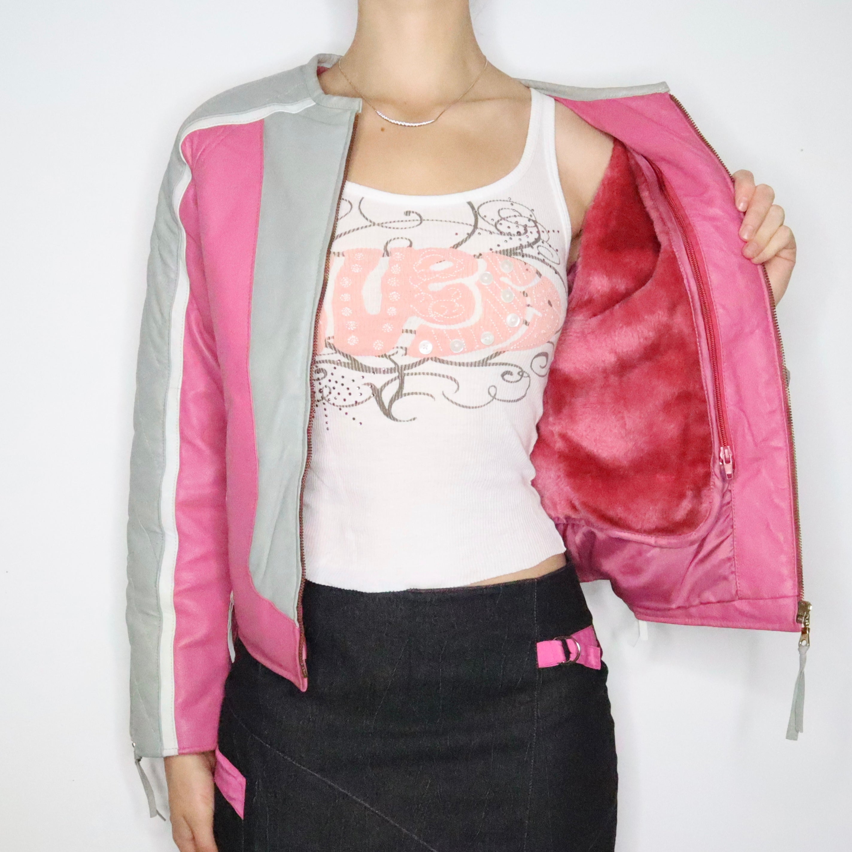 Pink Leather Racer Jacket (Small)