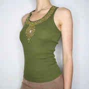Green Beaded Tank Top (Small)