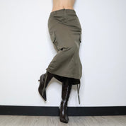 Khaki Cargo Maxi Skirt (Small) 