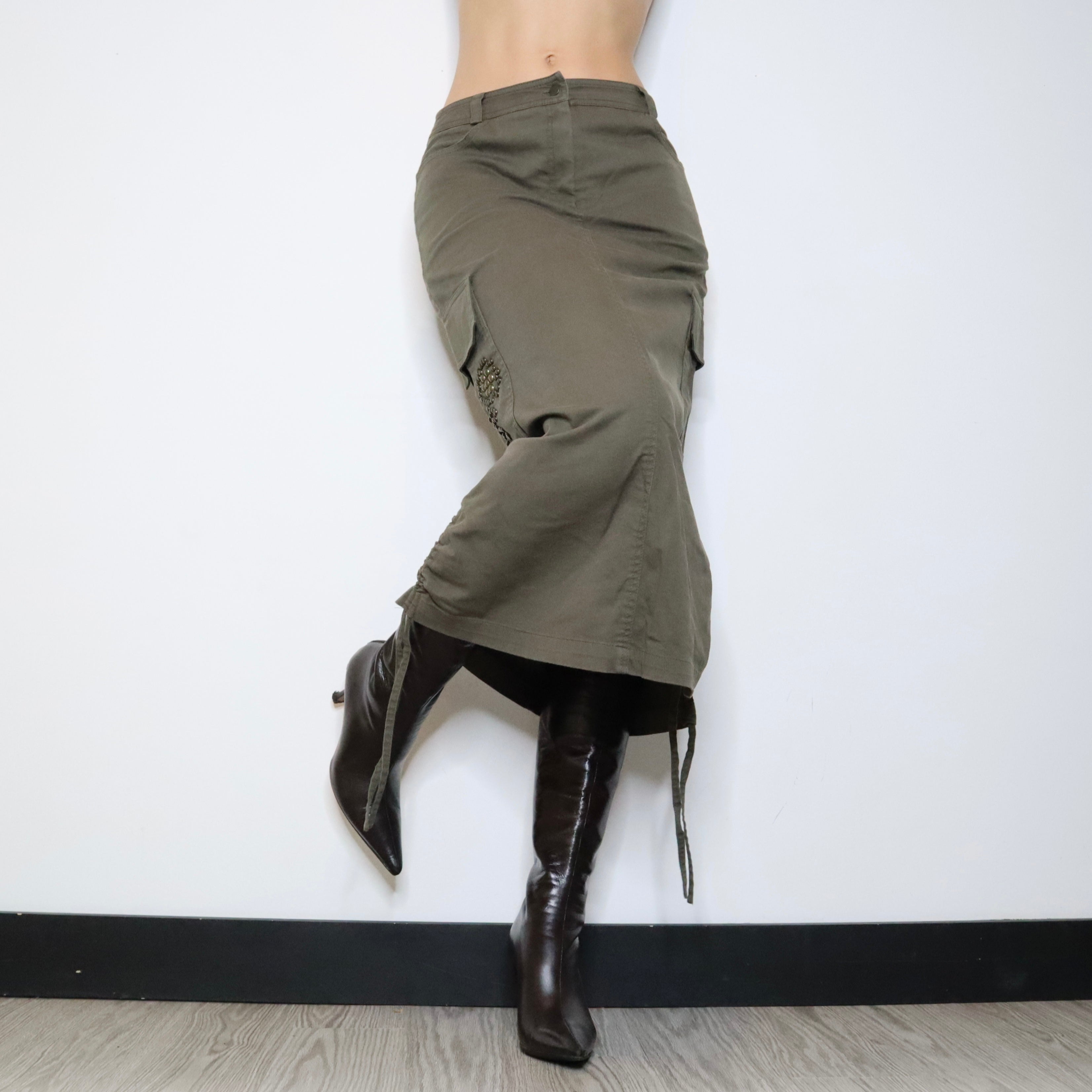Khaki Cargo Maxi Skirt (Small) 